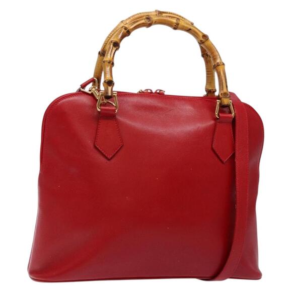 GUCCI Bamboo Hand Bag Leather Red Gold 000 2214 000 2214 - Picture 1 of 16